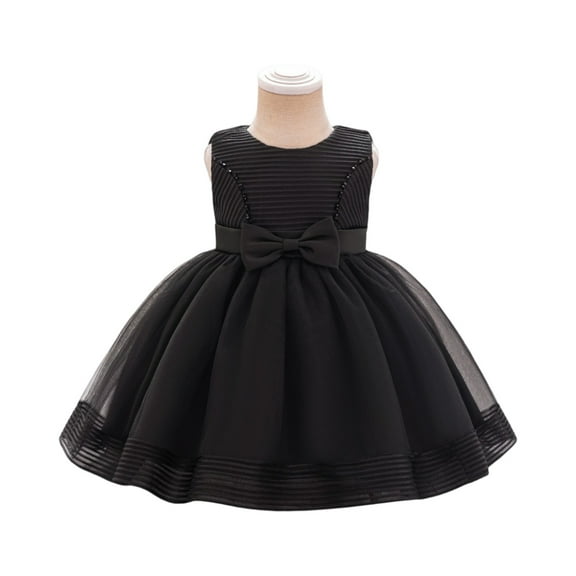 Sleeveless Tulle Flower Girl Dress with Bow Elegant Party Wedding Birthday Formal Princess Gown for Toddlers Kids