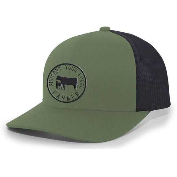 Support Your Local Farmers Cattle Rancher Farm to Table Mens Embroidered Mesh Back Trucker Hat, Loden/Black