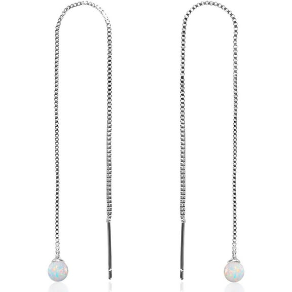 Humble Chic Created Opal Earrings for Women - 925 Sterling Silver Plated Chain Threaders