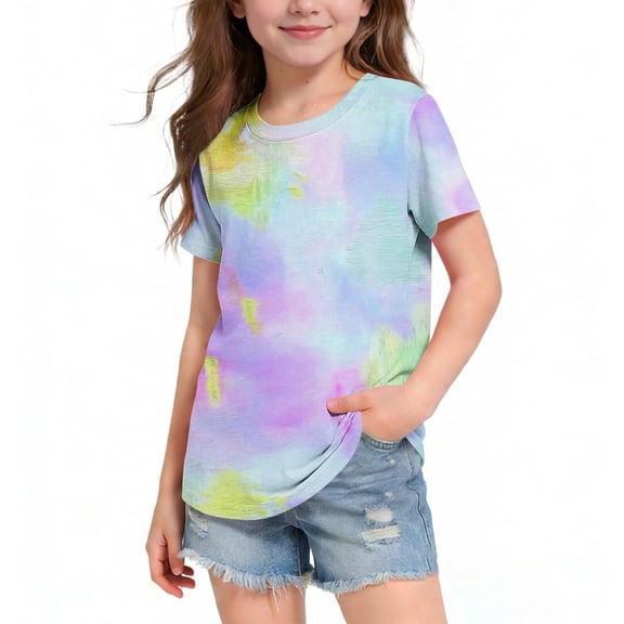 Short Sleeve T-Shirt for Girls Unique Abstract Painted Pattern Graphic Tees Active Play Casual Summer Trendy Outfits for Teen