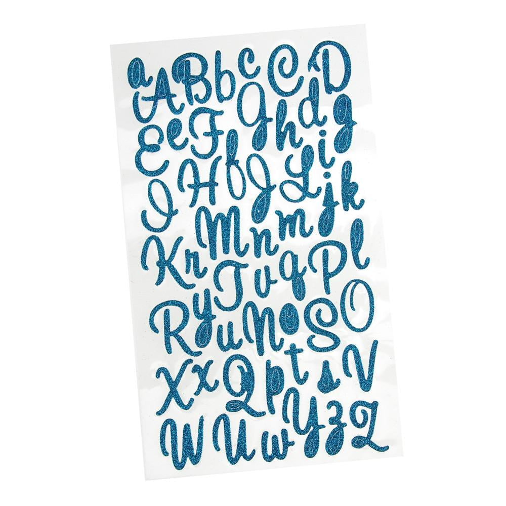 Glitter Cursive Alphabet Letter Stickers, 1Inch, 50count, Aqua