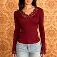 thumbnail image 6 of GUACER Womens Lace Trim V-Neck Long Sleeve Tops - Slim Fit Ribbed Knit Blouse for Layering & Everyday Wear, 6 of 6
