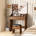 thumbnail image 2 of Veanerwood Makeup Vanity Set with Lights and Power Strip, Dressing Table with Drawers and Shelves, Bedroom, Brown, 2 of 8