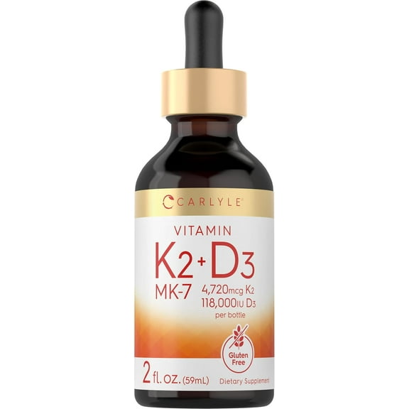 Vitamin K2 MK7 and D3 Liquid Drops | 2 Fl Oz | Vegetarian Supplement | by Carlyle