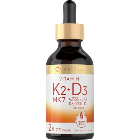 Vitamin K2 MK7 and D3 Liquid Drops | 2 Fl Oz | Vegetarian Supplement | by Carlyle