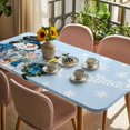 thumbnail image 3 of Light Blue Snowman Christmas Table Cloths for 4 Foot Rectangle Tables, Xmas Gifts Wreath Snowflake Patio Waterproof Elastic Fitted Tablecloths, Washable Rectangular Table Cover for Camping, 3 of 8