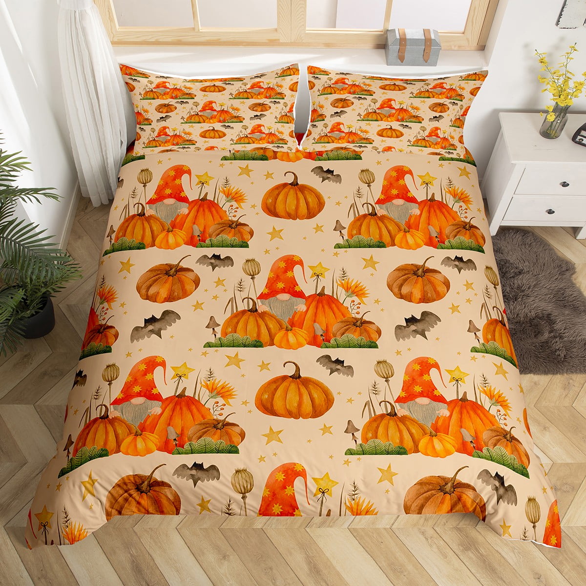 Scandinavian Gnome Bedding Set Autumn Harvest Theme Comforter Cover for