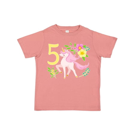 

Inktastic Fifth Birthday Pink Unicorn with Flowers Boys or Girls Toddler T-Shirt