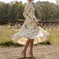 thumbnail image 4 of Sokhug Dresses for Women Midi Dresses V Neck Puff Long Sleeve Print A-Line Vintage Dresses, 4 of 9