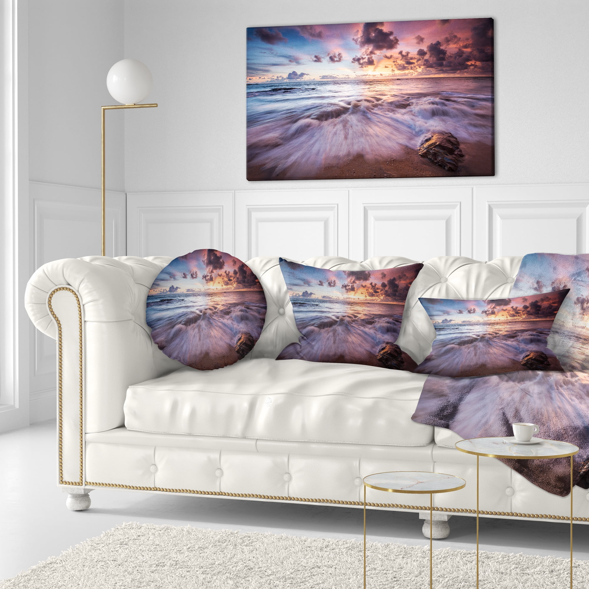 Designart Beautiful Sea Waves At Sunset - Beach Photo Throw Pillow - 12x20