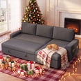 thumbnail image 4 of 80" Convertible Sleeper Sofa with Pull Out Bed, Lofka L-Shaped Sectional Couch with Storage Chaise, Linen Fabric Sofa for Living Room, Apartment,Dark Grey, 4 of 9
