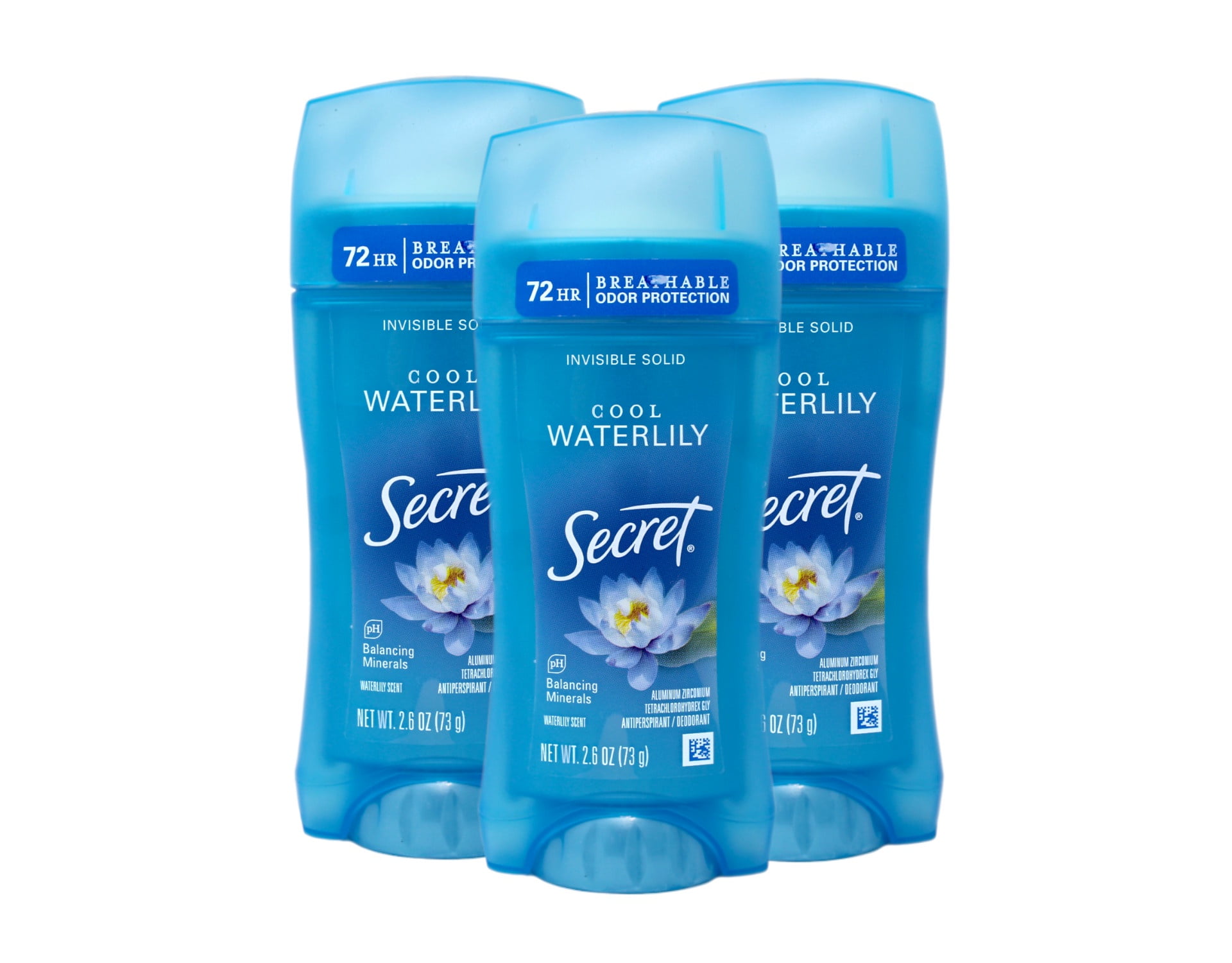 3 Pack - Secret Antiperspirant & Deodorant Invisible Solid Cool Waterlily, 72HR Breathable Sweat & Odor Protection, 2.6 OZ