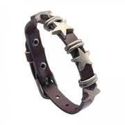 hengtong 6xStar PU Leather Studded Bracelet Gothic Jewelry for Women Men Girls Brown