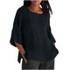 thumbnail image 1 of Vestidos Casuales Para Mujer, Blusas De Mujer De Moda Blusa holgada de verano para mujer, con mangas 3/4, plisada y cuello redondo, de imitación de lino, 1 of 5