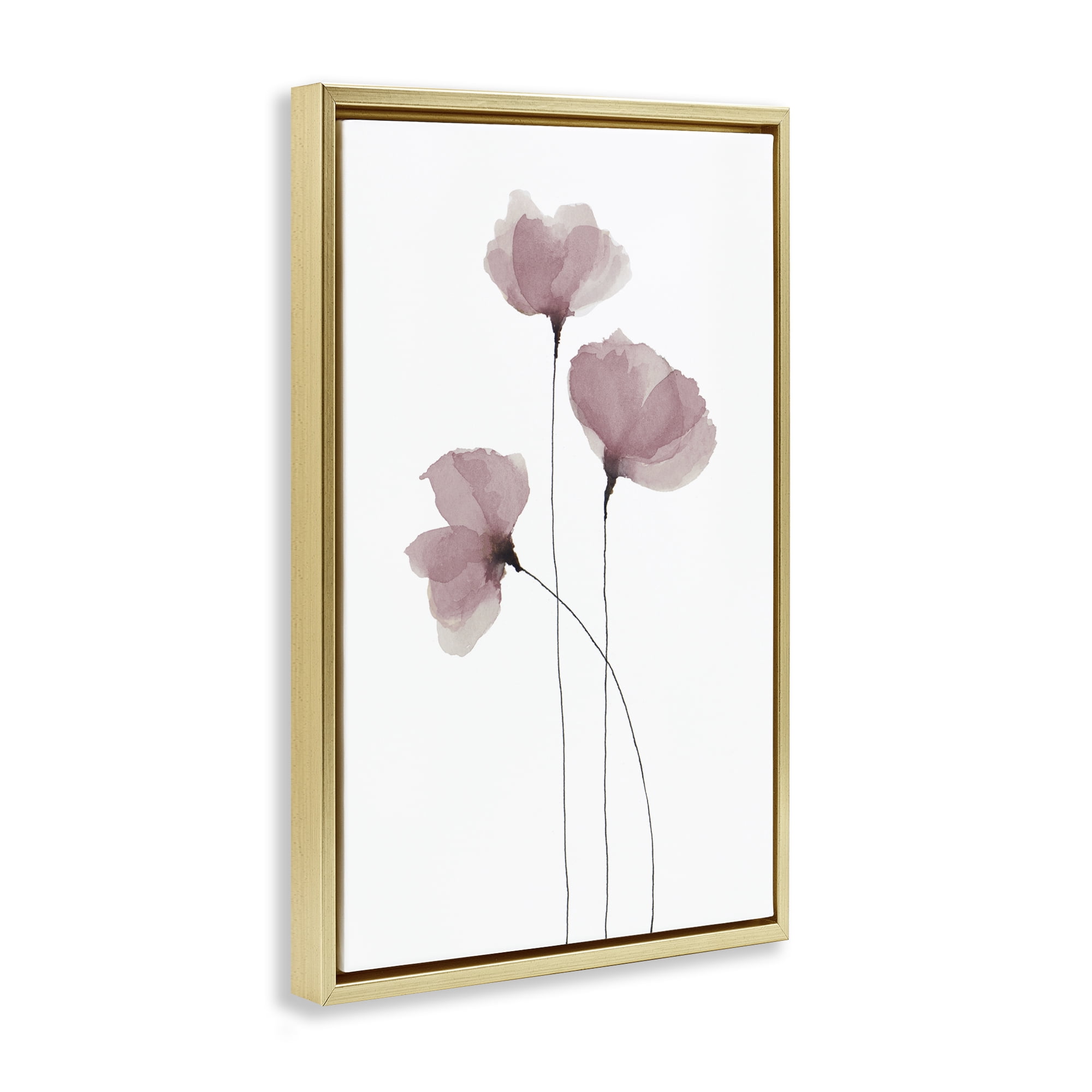 Stupell Industries Standing Tall Pink Flowers Plants & Flowers Painting Gold Floater Framed Canvas Art Print Wall Art, 17 x 25