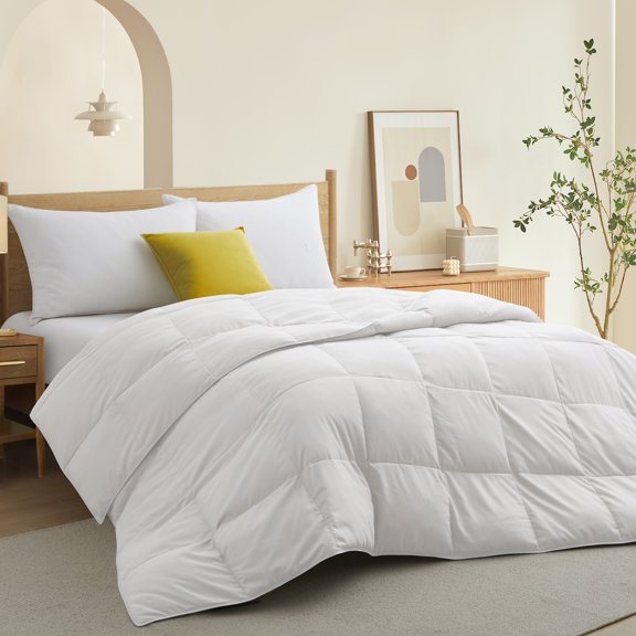 Unikome Lightweight Summer Comforter King Size, Luxurious Feather Down Comforter Hotel Collection Duvet Insert for Spring Summer, Ultra Cozy Soft Bedding Comforter White, 88x90inches