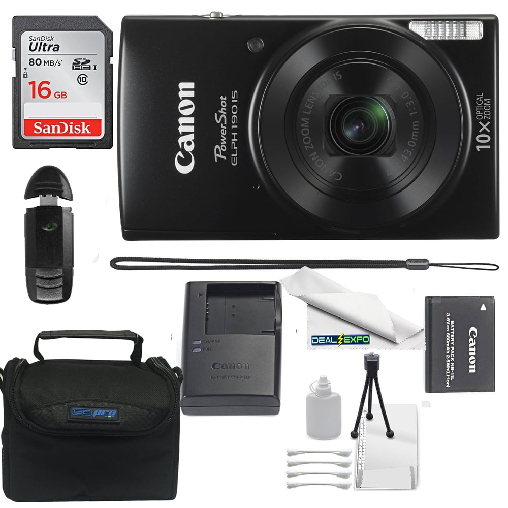 Canon PowerShot ELPH 190 IS Digital Camera (Black) with 10x Optical