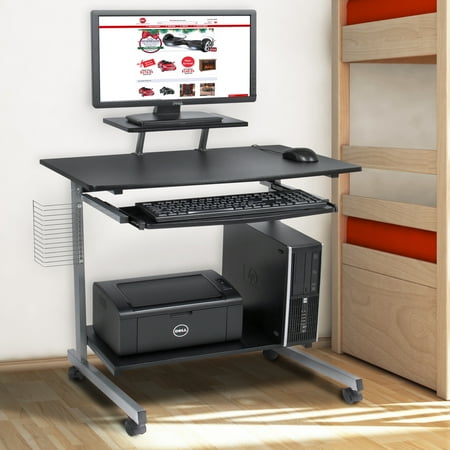 Wheeled Office (Best Choice Products Portable Computer Desk Cart PC Laptop Table Study Workstation w/ Built-In Caster Wheels, CD/DVD Rack for Student, Dorm, Home Office -)