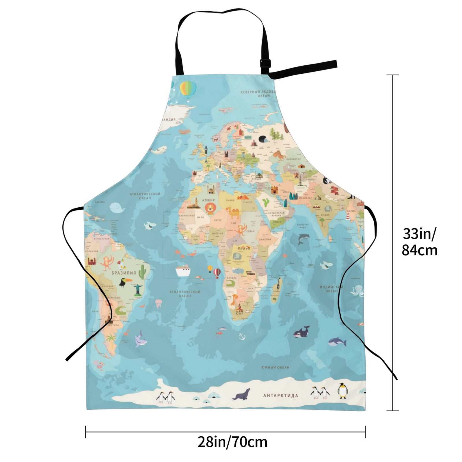 Kdxio World Map With Animals 1 Apron with Pockets Adjustable Kitchen Aprons for Men Women Waterproof Aprons for Cooking,Drawing,Crafting, Baking Household Cleaning