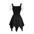 thumbnail image 3 of Women's Pirate Wench Costume Short Puff Sleeve Lace Up Corset Asymmetrical Handkerchief Hem Dress Gothic Fairy Cosplay Outfit for Halloween Theme Party, 3 of 6