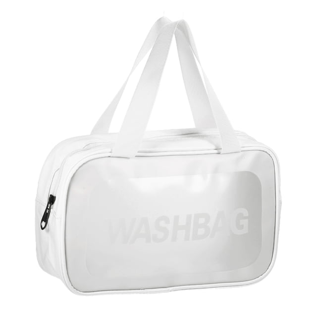 Bolsas de maquillaje portátiles de doble asa para mujeres Unique Bargains para vacaciones, camping y viajes de cuero PU blanco