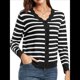 thumbnail image 3 of Suéteres Tipo Cárdigan de Larga para Mujer, Informales, Ligeros, con Botones y Cuello en V, para Otoño Rayas Negras L, 3 of 9