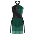 thumbnail image 3 of inlzdz Womens Rhinestone Dance Dress Halter Sleeveless Latin Ballet Leotard Figure Skating Bodysuit Dark Green XXL, 3 of 5
