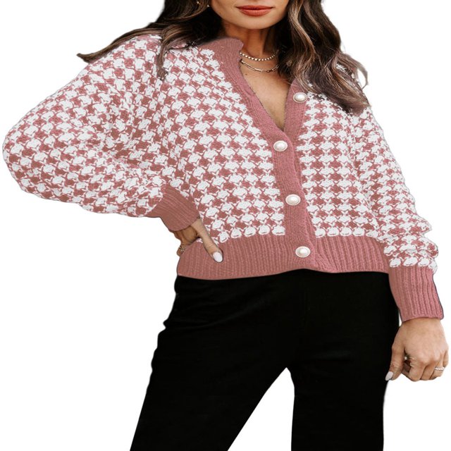 Cardigan Sweaters for Women Plaid Lightweight Cardigan V Neck Button Down Cardigan Long Sleeve Cable Knit Oversized Sweaters Tops