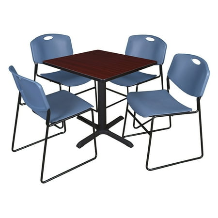 UPC: 0843532075142 | Regency 36 In. Square Laminate Table- Mahogany & Cain Base With 4 Grey Zeng Stack Chairs