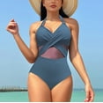 thumbnail image 3 of Elainilye Fashion Swimsuit for Women 2024 Tummy Control One Piece Swimsuit Spring Solid Color Mesh Bikini Swimsuit,Gray, 3 of 6