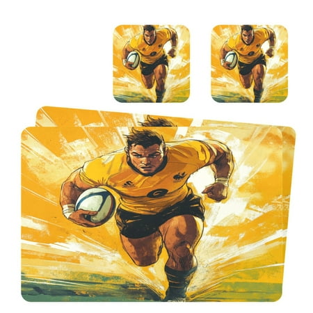 

Wobogo Rugby Player Running on The Field Of Play Placemats Coasters Set of 2 Heat-resistant Non-slip Easy to Clean Square Dinner Plate Mat