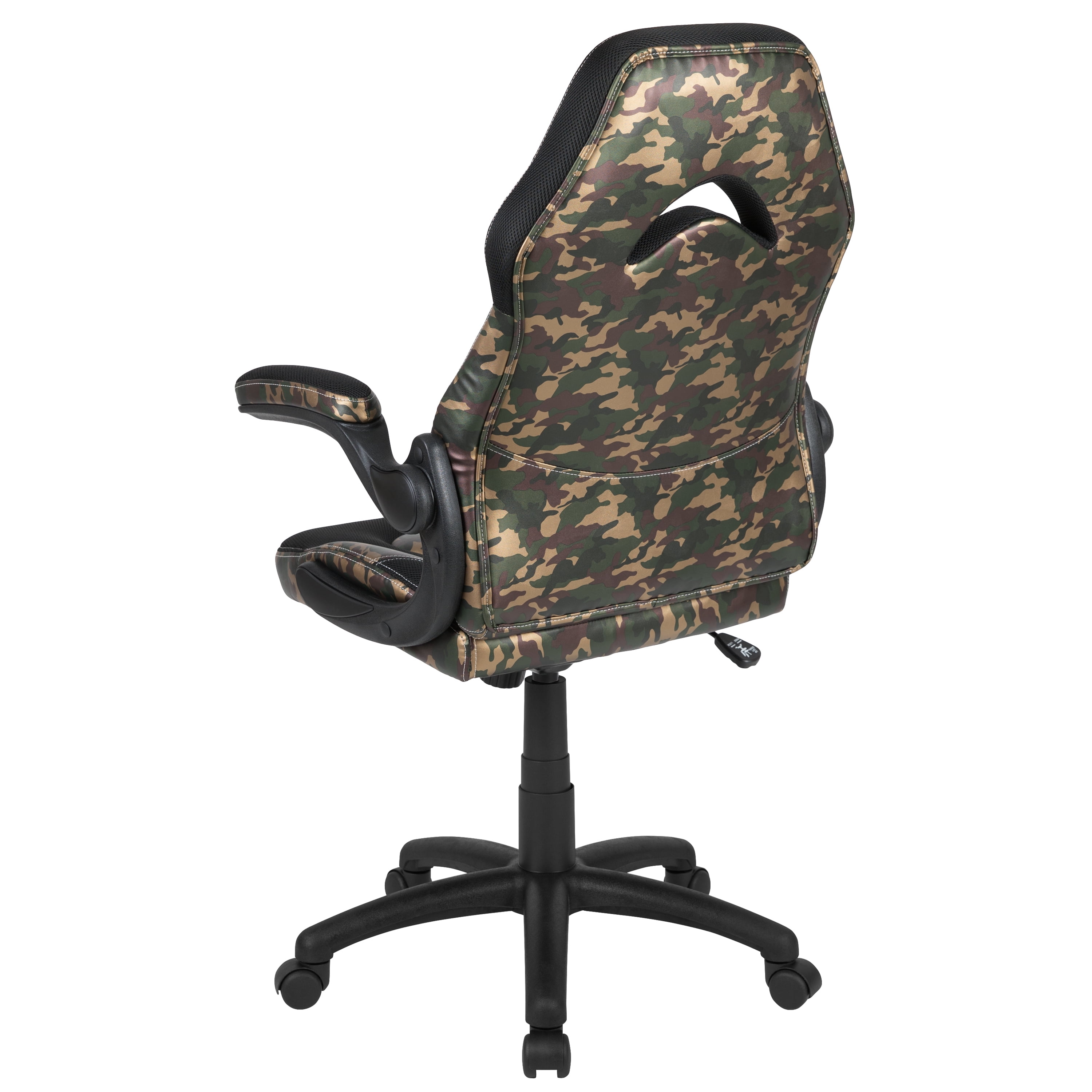 BlackArc High Back Gaming Chair with Camo and Black Faux Leather Upholstery, Height Adjustable Swivel Seat & Padded Flip-Up Arms
