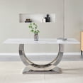 thumbnail image 4 of 69.30 Inch Rectangular Dining Table, Modern Simple MDF Faux Marble Tabletop, Stainless Steel Mirror Surface In Silver Color, Suitable For 4-6 People, White Marble Pattern, Silver Mirror, 4 of 12
