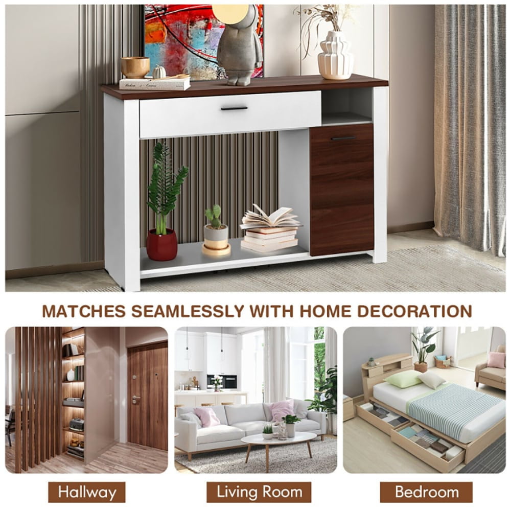 Spaco 48 Inch Console Table with Drawer and Cabinet, Entryway Table Hallway Table, Storage-Friendly Hallway Table for Foyer & Entry Spaces