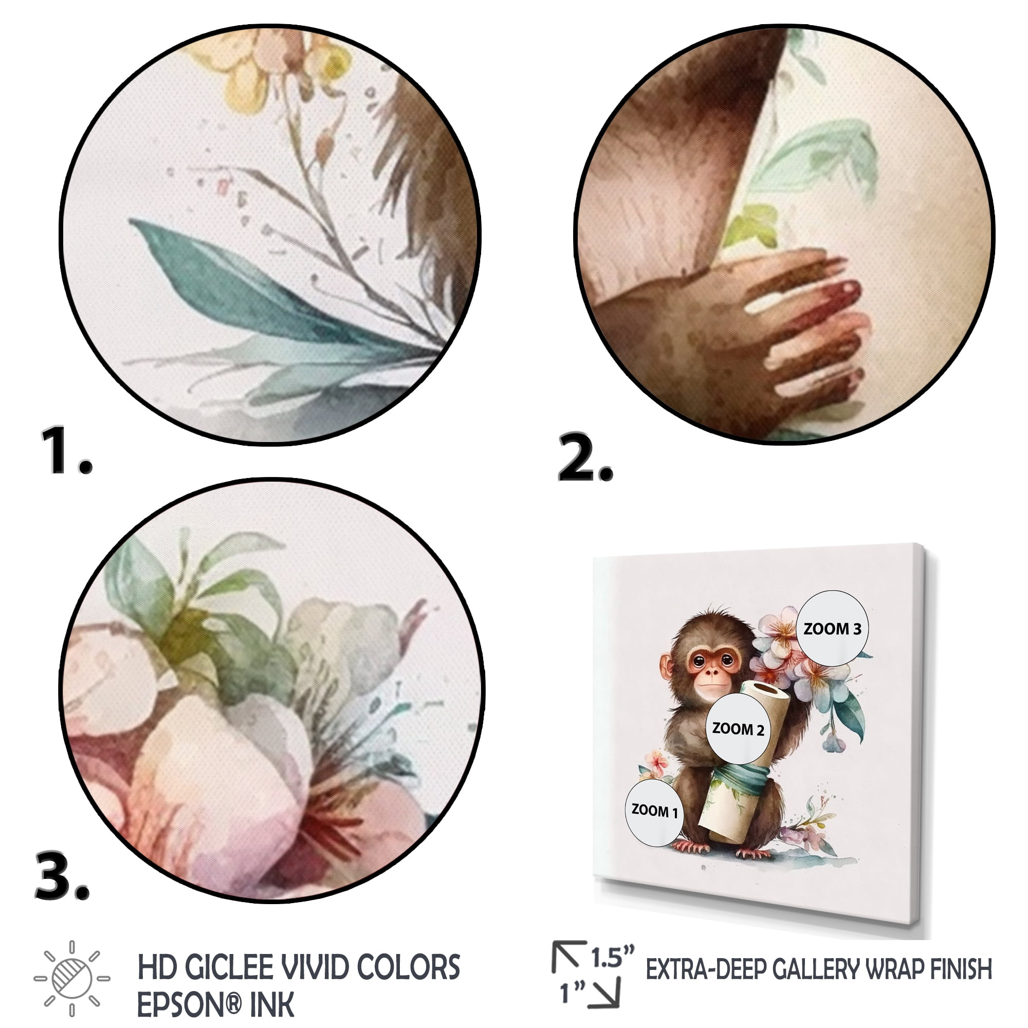 Designart Monkey With Roll Of Toilet Paper And Flowers Canvas Wall Art