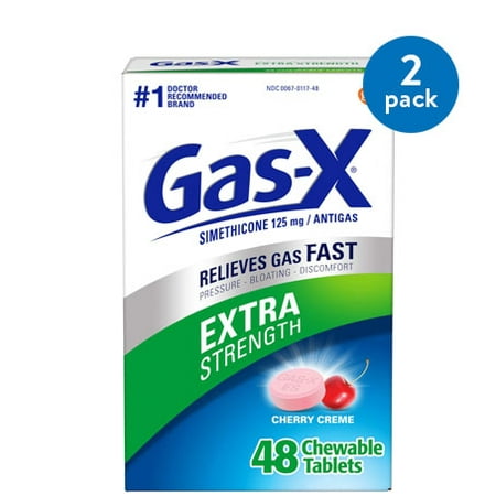 Creme Chewables - (2 Pack) Gas-X Extra Strength Gas Relief Chewable Tablets, Cherry Creme, 48 Count