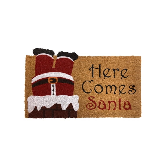 Briarwood Lane Coir Doormat 30x18 Here Comes Santa Christmas Natural Fiber For Christmas Coir Doormat