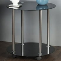 AVF Steel and Glass Two Tier Round Wheeled End Table in Black/Chrome