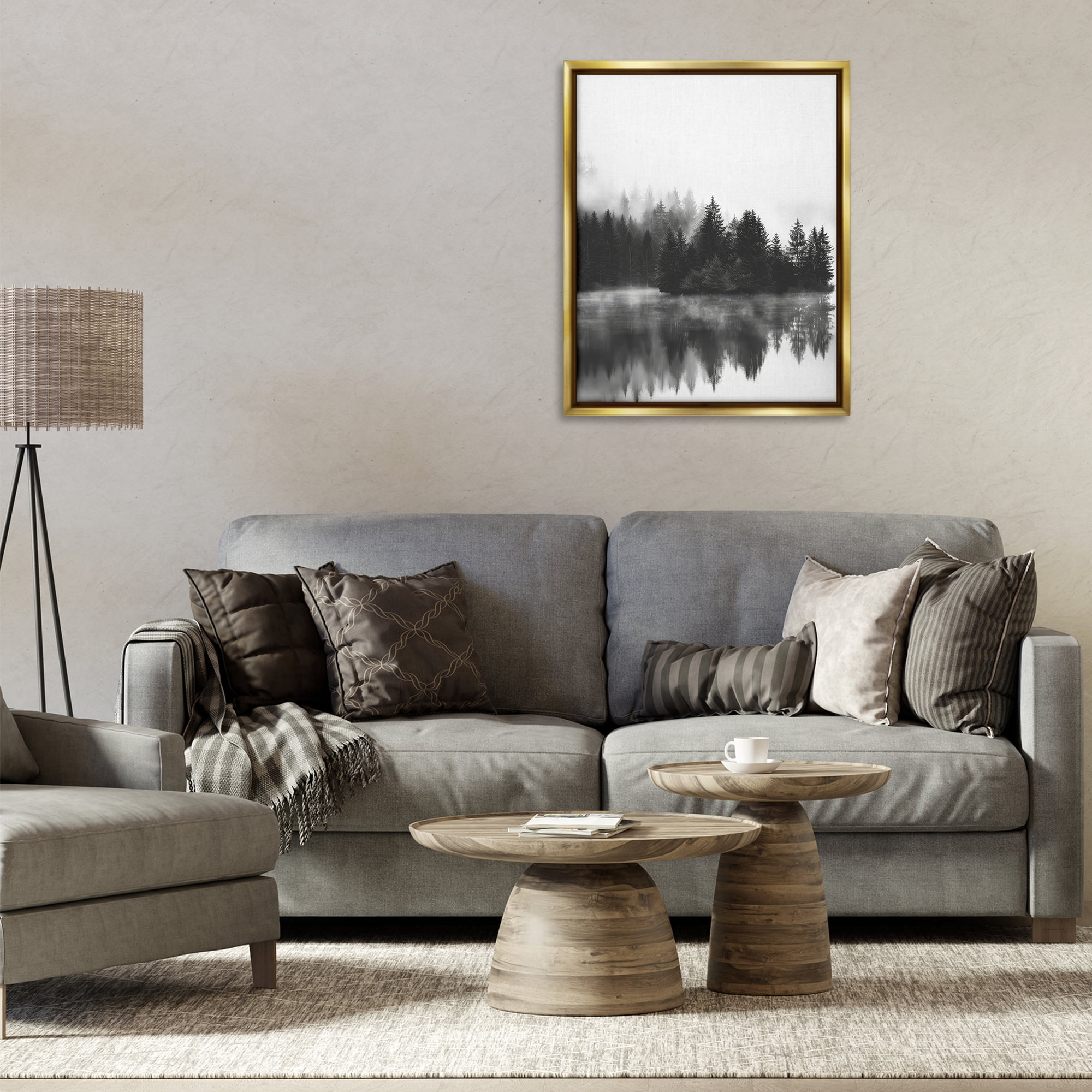 Stupell Industries Dark Tree Reflections Landscape & Nature Photography Gold Floater Framed Canvas Art Print Wall Art, 25 x 31
