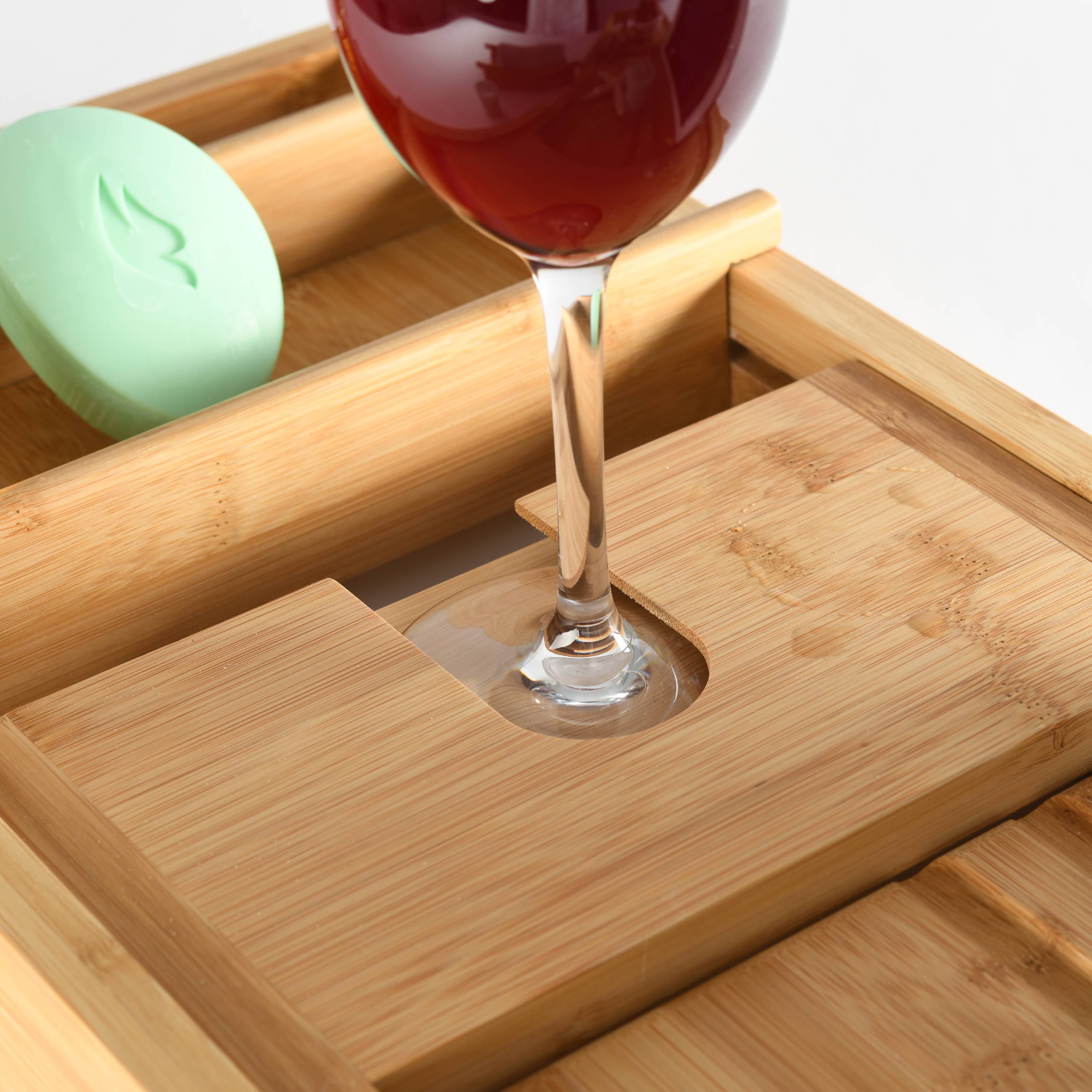 Bathtub Tray with Free Soap Holder YULONG Lab Folding Handmade Wooden Bamboo Bathtub Caddy Tray for Luxury Bathtub Waterproof Extendable Bathroom Tray