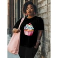 thumbnail image 2 of Women's T-Shirt Dessert Cake Cherry Short Sleeve Casual Tee Classic Crew Neck T Shirt for Women Black, L, 2 of 7