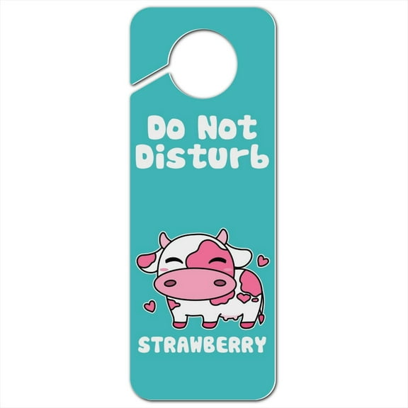 Cute Kawaii Strawberry Milk Cow Plastic Door Knob Hanger Sign