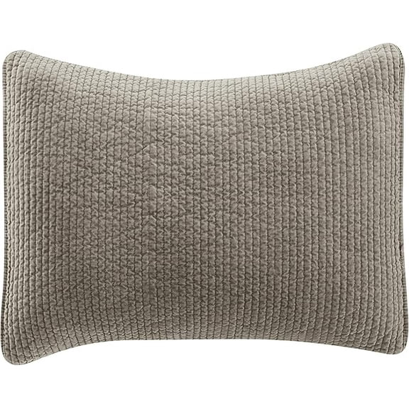 Stonewashed Cotton Velvet Quilted Pillow Sham, 21" x 34", Taupe, 1PC