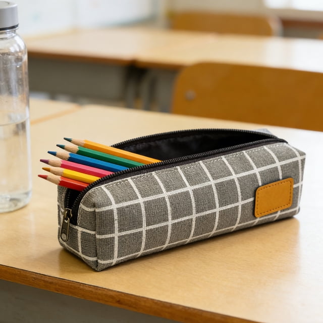 Canvas Pencil Case, Minimalist Large Capacity Stationery Pouch, Durable Zipper Pen Bag for Office Travel