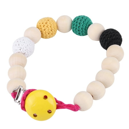 Pacifier Clip Chain,Infant Pacifier Holder Crochet Wooden Beads Chain Safe Eco-friendly Teething Pacifier Holder(yellow)