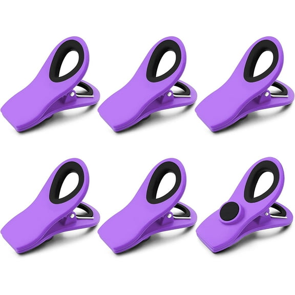 Chip Clips, Bag Clips, 6 Pack Purple Magnetic Clips, Chip Clips Bag Clips Food Clips, Bag Clips for Food, Clips for Food Packages, Magnet Clips, Chip Bag Clip, Magnetic Chip Clips for Fridge
