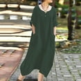 thumbnail image 1 of Gspmoly Robe d'Été, Robe Femme Unie Décontractée Ample à Manches Longues à Col en V en Coton et Lin, Robes Formelles pour Femmes Offres Prime, 1 of 8