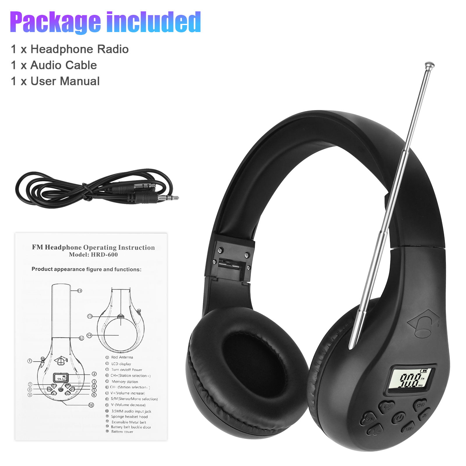 I modsætning til beholder overliggende Portable Stereo FM Radio Headphones with Best Reception, Digital FM Radio  Wireless Headset with Soft Ear Muffs, 3.5mm Aux for Walking, Jogging,  Riding, Mowing, Powered by 2 AA Batteries (Not Included) -