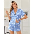thumbnail image 2 of Ekouaer Womens Silk Satin Pajama Sets 2 Piece Button Down Silk Pjs Shorts Sets Cute Print Short Sleeve Sleepwear, 2 of 6