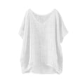 thumbnail image 3 of Women's T shirt Solid Color Short Sleeve T-Shirt Casual Loose Thin Breathable Cotton Linen T Shirt Summer Top White, 3 of 6